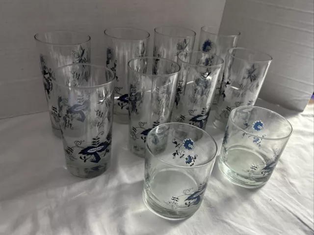 10 Blue Danube Blue Onion Set of 10 Drinking Glasses Tall , Medium ,Small !!! 2