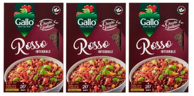 3x Riso Gallo Riso Rosso Integrale,Vollkorn Roter Reis,Italienischer Reis 500g