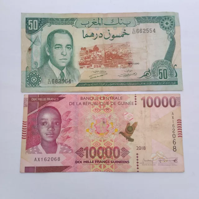 Morocco 50 Dirhams 1970 banknote Hassan 2 with Free gift Guinea 1000 Francs note