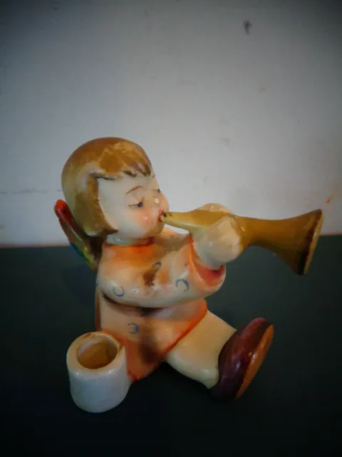Vintage Goebel Hummel Joyous News Angel W/Horn Candle Holder Porcelain Figurine