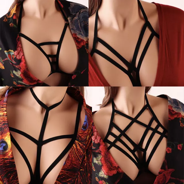 Sexy Women Elastic Bandage Goth Cage Bra Body Harness Cross Crop Strap  Lingerie