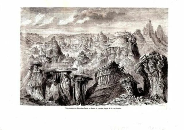Gravure Sur Bois 1864 Vue Generale Des Mauvaises Terres Dakota Dessin Lancelot