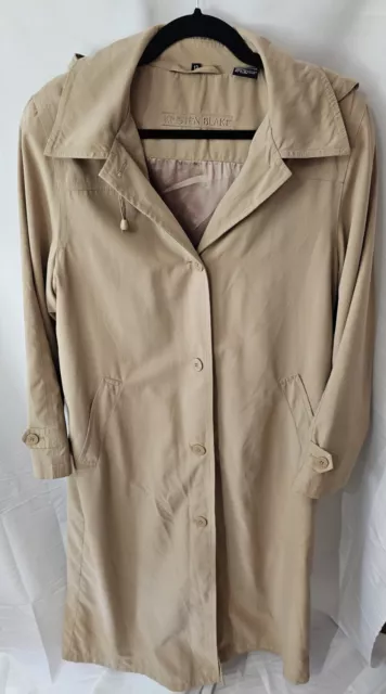 Kristen Blake Womens Sz 12 Hooded Tan Trench Coat Jacket Lined Pockets Removable