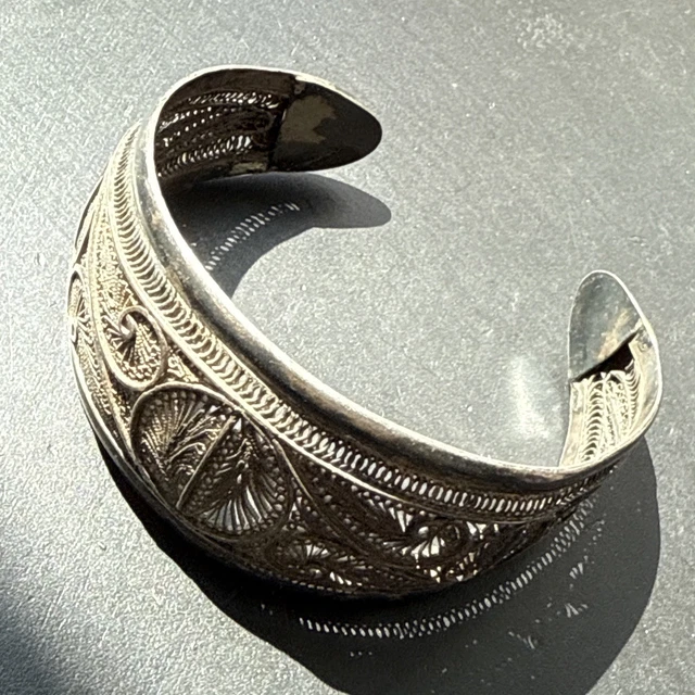 Bracelet Jonc Ancien En Argent Massif 925 - Style Ethnique Berbère - Occasion Superbe état