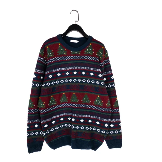 Cotton Traders Blue Red Christmas Tree Fair Isle Print Knit Jumper - Size M