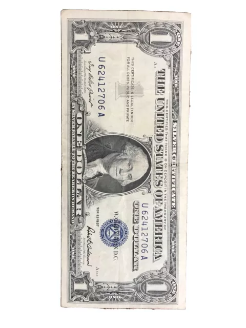 1957 Series One Dollar Note Silver Certificate (BLUE SEAL) Old US Dollar Bill