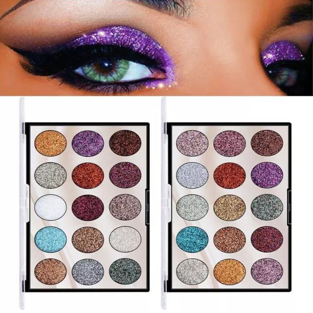 Glittery Eyeshadow Palette 15 Colours Pigment Shimmer Eye Shadow Sparkly Make Up