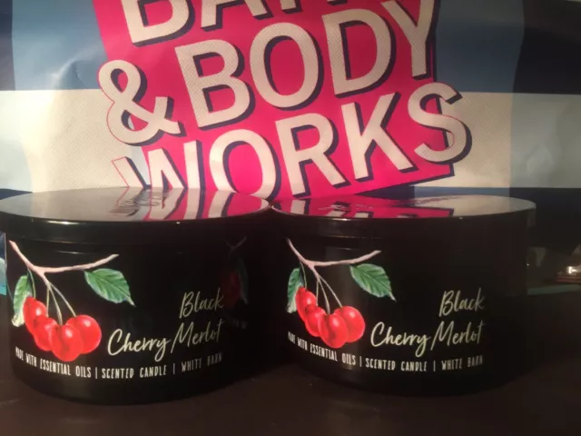 Bath & Body Works Black Cherry Merlot Low Profile 3-Wick 14.5 oz Candles x2