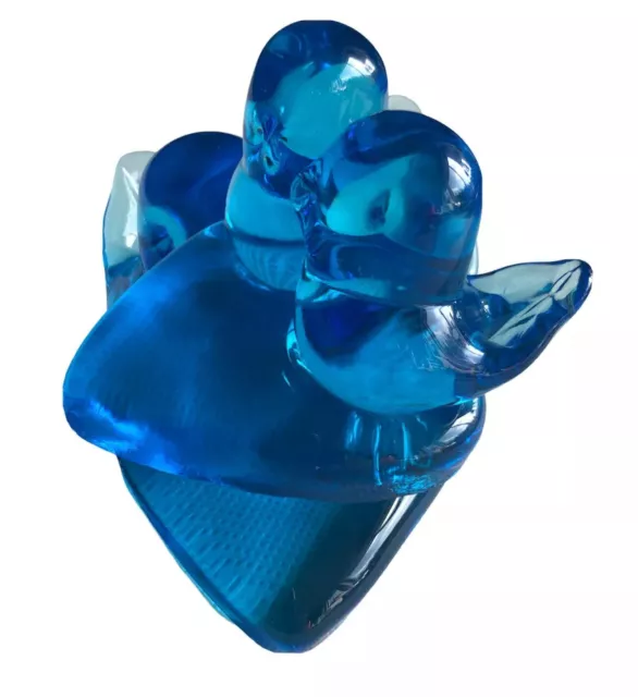Blue Bird of Happiness Pair Birds Heart Art Glass Figurine Signed Leo Ward 2001