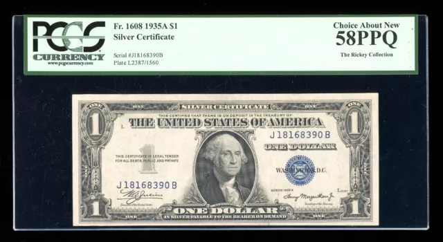 DBR 1935-A $1 Silver Fr. 1608 JB Block PCGS 58 PPQ Serial J18168390B