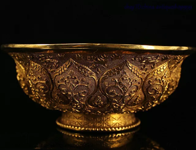 China Dynasty Palace Bronze 24k Gold Gilt Flower Beast statue Tea cup Bowl Bowls