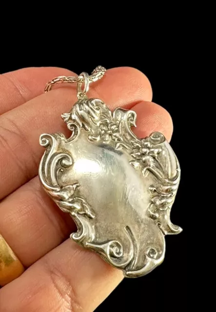 Sterling Silver Art Nouveau Ornate Floral Swirled Pendant 925 FAS Italy Chain 3