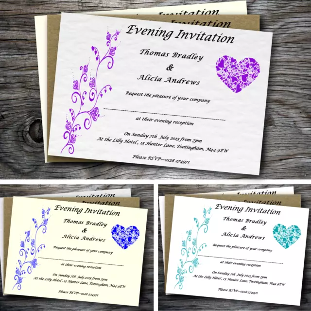 Personalised postcard style wedding / evening invitations with envelopes