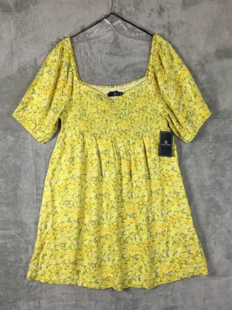 Volcom Women's Size M Wanna Have Fun Short Puff Sleeves Floral Mini Sun Dress