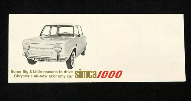 1964 Simca 1000 Brochure Poster Photo Specifications Afghan Dog Vintage Car