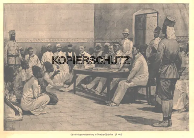 Deutsche Kolonien "Gerichtsverhandlung in Deutsch-Ostafrika" Phototypie von 1908