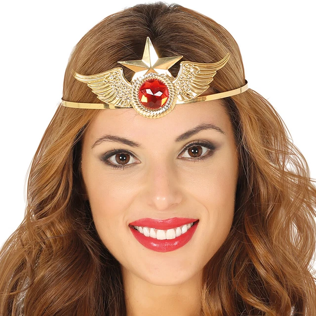Superheldin Diadema Con Pietra-Gioiello Ragazza Super Testa Superwoman Oro-Rosso