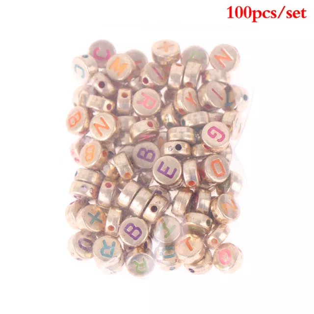 100pcs Acrylic Beads Round 4x7mm Bronze Letters Bead Loose Spacer Be-wf