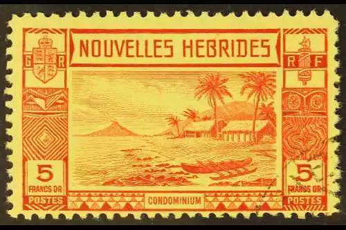 NEW HEBRIDES FRENCH 1938 5f red on yellow, SG F63, very fine cds used, fresh.