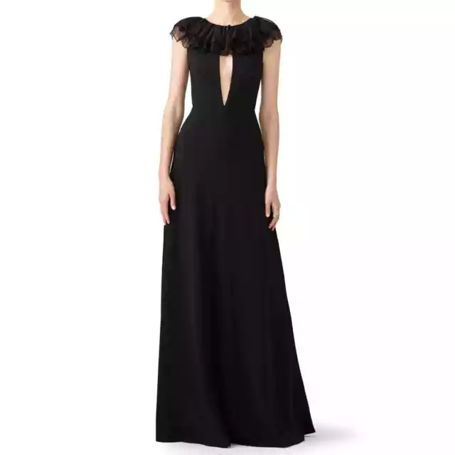 Jill Jill Stuart Black Chiffon Ruffle Cape Formal Evening Gown Size 6 NWT