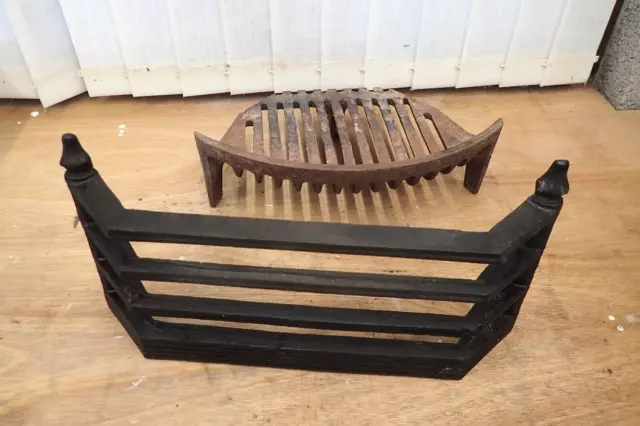 Antique Cast Iron Curved Fire Grate Basket & Freestanding Front Open Fireplace