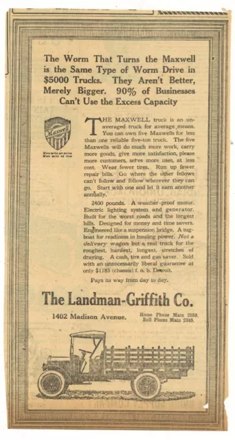 1919 Toledo News Bee Ad: Maxwell Truck - Landman-Griffith Dealer, Madison & 14th
