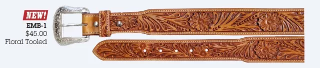 Western Cowboy Ranger Tooled Saddle Tan Tapered Leather Belt Size 42