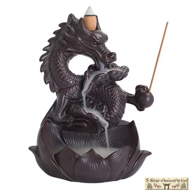 Ceramic Backflow Incense Burner Holder Dragon Waterfall & Incense Cones Gift 2