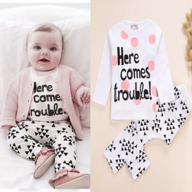 2PCS Toddler Kids Baby Girls Outfits Long Sleeve T-shirt Tops +Pants Clothes Set