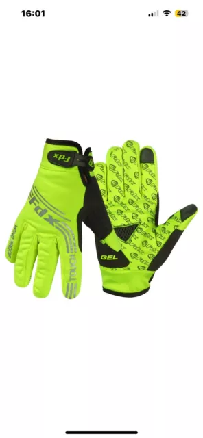 FDX Cycling Gloves Windproof Gel Padded   Full Finger Yellow Size Large Ref 16