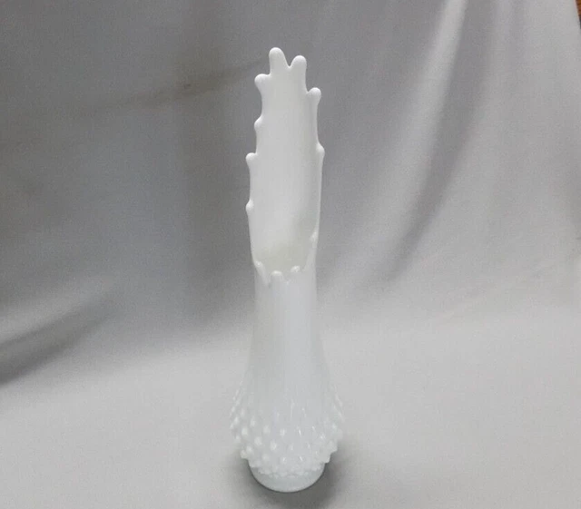 Vintage Fenton 14" Milk Glass Hobnail Swung Vase