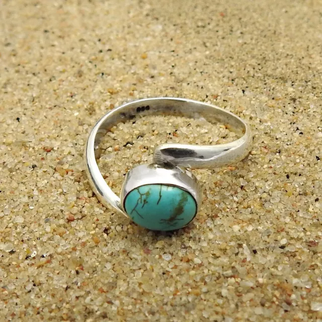 Mariage Cadeau pour Elle 925 Argent Naturel Turquoise Cocktail Ethnic Bague Size