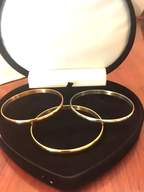 Womens 14K & Sts Rose Gold Yellow Gold  Cuff Bangle Bracelet Set Of 3 Sz 8 In