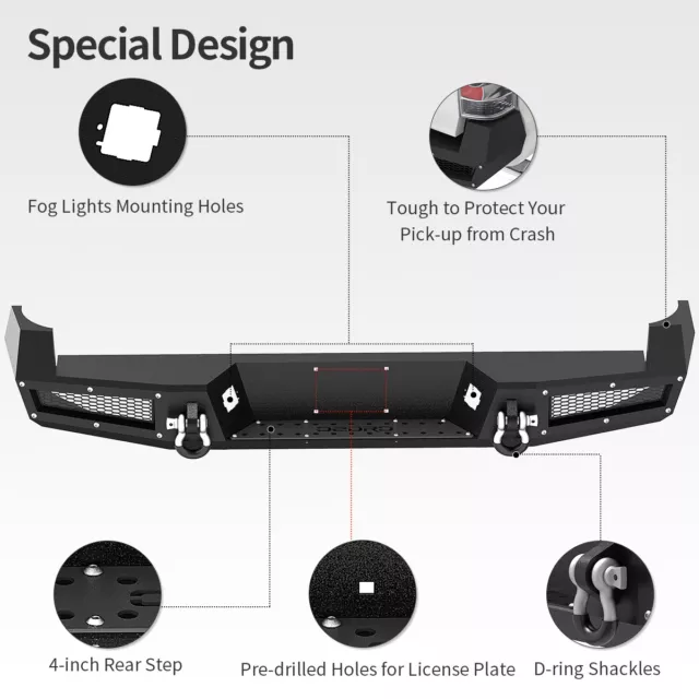 Powder-Coated Steel Rear Step Bumper for 2005-2015 Toyota Tacoma w/ License Hole 3