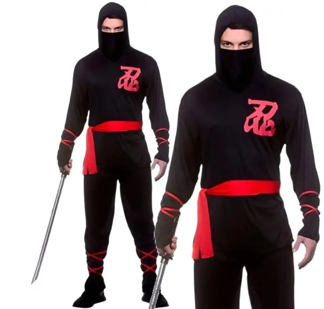 Ninja Assassin Costume Mens Martial Arts Ninjas Fancy Dress Adult Costume