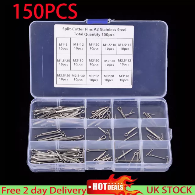 150pcs/Box Assorted Split Cotter Pins Split-Pins Stainless Steel A2-Marine Grade