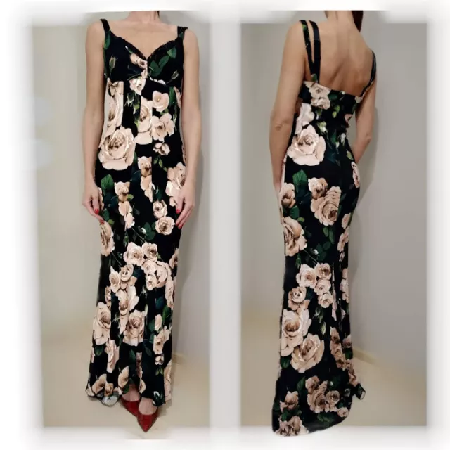 AUTH Dolce&Gabbana floral printed cady bra maxi Dress gown 40it