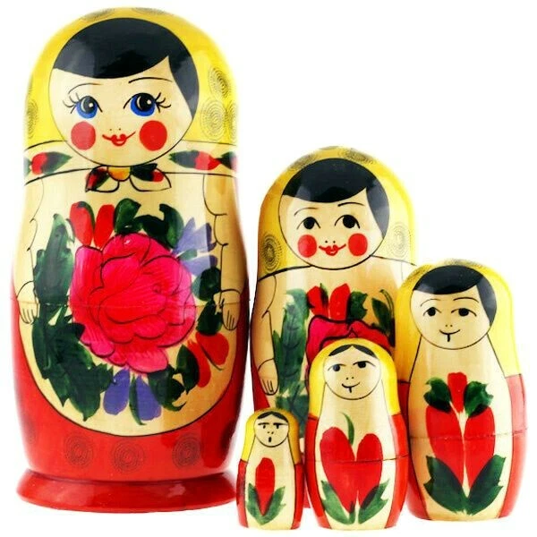 Poupée Russe Matriochka Traditionnelle Vyatka - 5 Pièces, 15 Cm, Fait Main