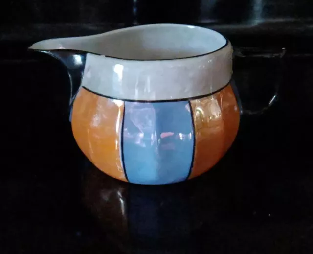 Art Deco Lusterware Peach & Black Small Creamer Pitcher Stamped Made in Bavaria