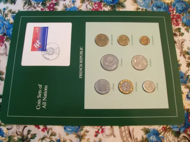 Coin Sets of All Nations France French w/card 1988 -1989 UNC 1/2,2 Francs 1989