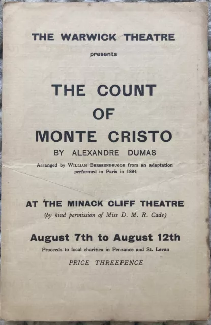 Rare Vintage Original 1939 Minack Theatre Cornwall Programme