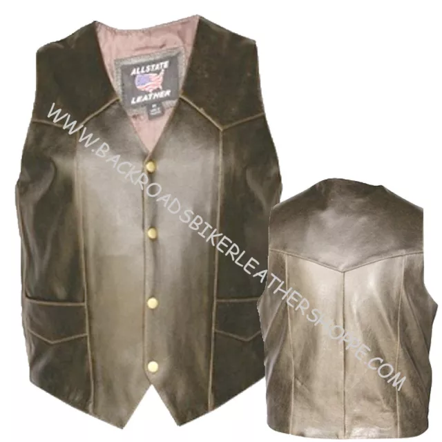 Gilet homme classique rétro marron cuir de buffle club moto motard western 2