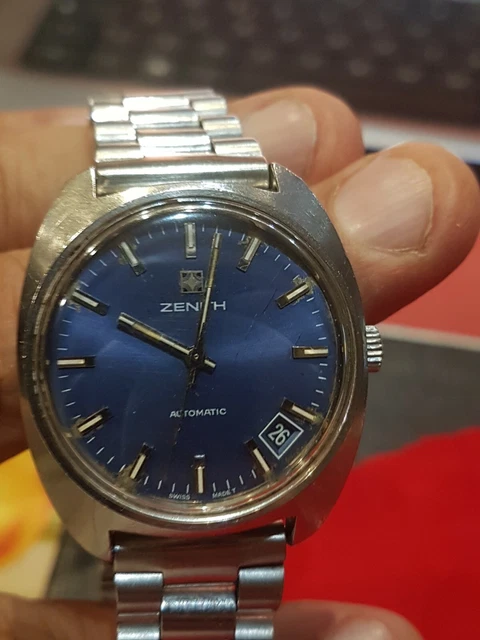 VINTAGE OROLOGIO DA UOMO AUTOMATICO ZENITH QUADRANTE BLU 2572PC 35mm Swiss- most