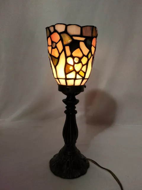 Tiffany Style Brass Stained Glass Vintage Floral Table Lamp 12.5" Small