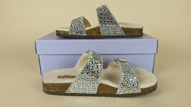 Madden Girl Brando Slide Sandals Womens 6.5 M Rhinestone Faux Fur Shoes NWB