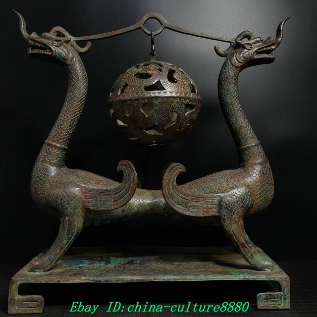 Dragón Inscription 24.4 &IMMENSE ANCIEN bronze Double Dragon Beast inscription Palace EUR ...