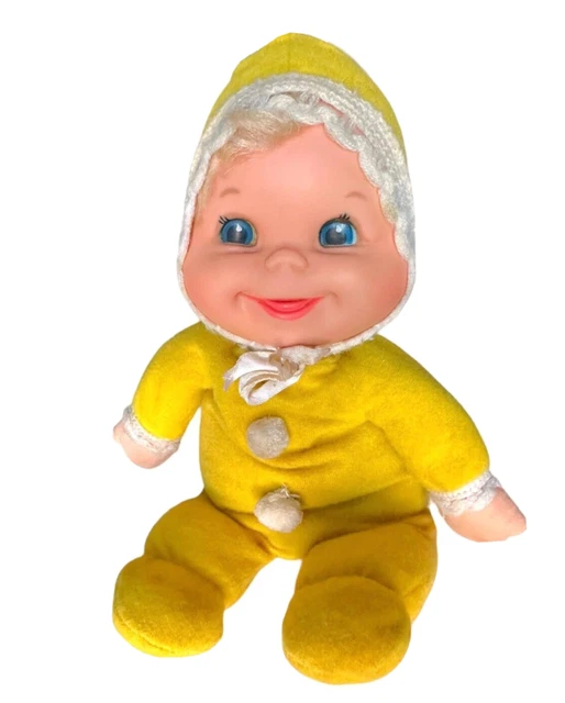 VINTAGE 1970 MATTEL Yellow Booful Baby Beans 11" Baby Doll Bean Bag w