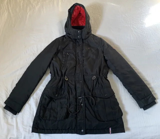 TOMMY HILFIGER Navy Blue, Detachable Hood, Padded Parka Coat Jacket Size Medium.