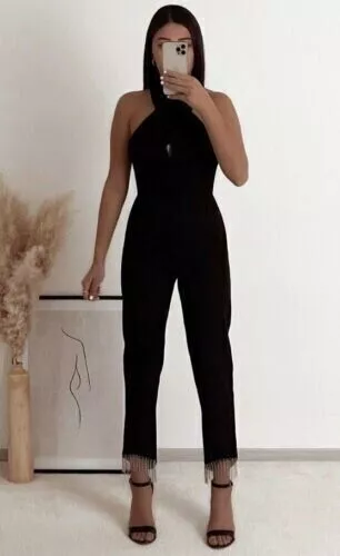 Zara Nwt Woman Halter Neck Jumpsuit With Rhinestone Fringing Ref:0387/196 Xs 2