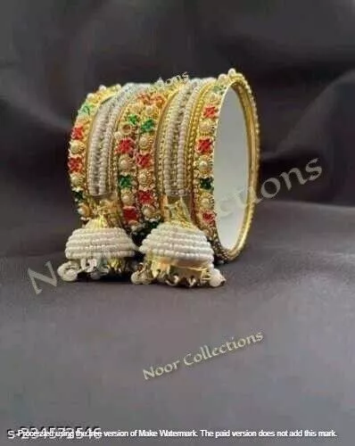 Indian Bollywood Gold Plated Jhumka Pearl Bangles Fashion Ethnic Women Jewelry